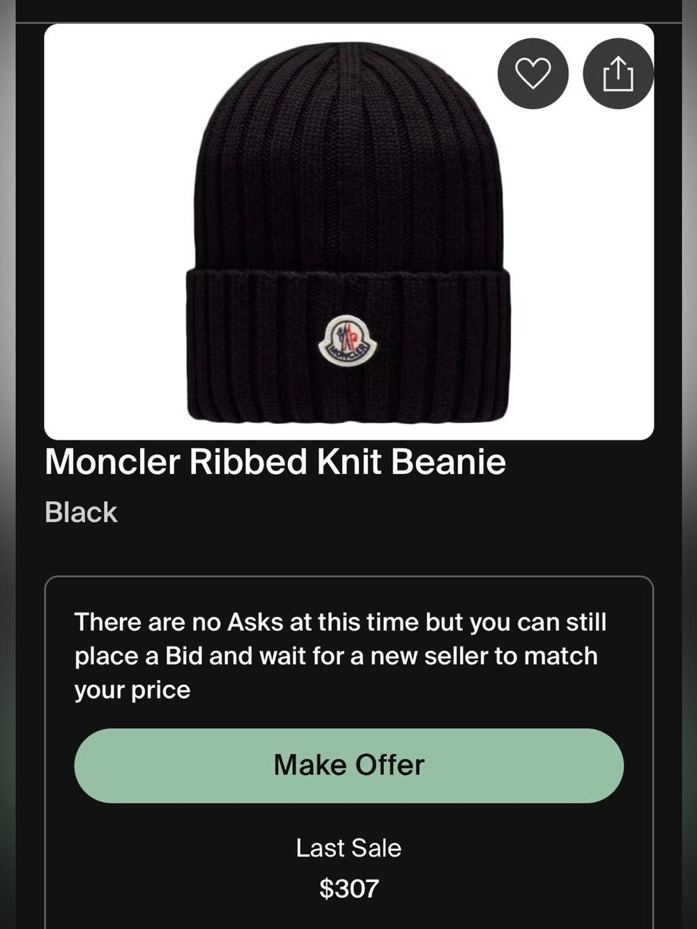 Moncler ribbed knit beanie black brand new NWT